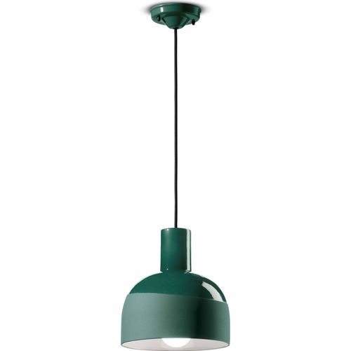 Hängelampe Keramik E27 rund Ø 22,5 cm H: max. 146,5 cm Flaschengrün Retro Keramiklampe