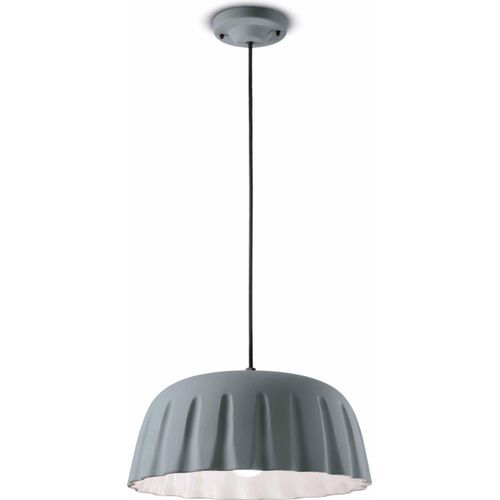 Hängelampe Keramik D: 40 cm H: max. 138 cm Grau E27 rund Retro Keramiklampe