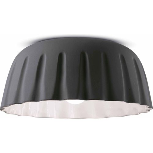 Deckenleuchte Keramik D: 40 cm rund Dunkelgrau E27 Retro Keramiklampe