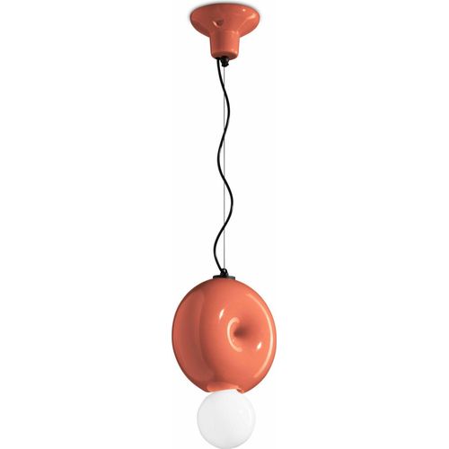 Pendelleuchte Keramik E27 H: max. 119 cm Orange rund Retro Keramiklampe