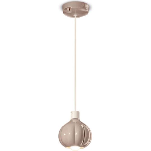 Hängeleuchte Metall Keramik D: 13 cm H: max. 134 cm Sandgrau E14 rund Retro Keramiklampe