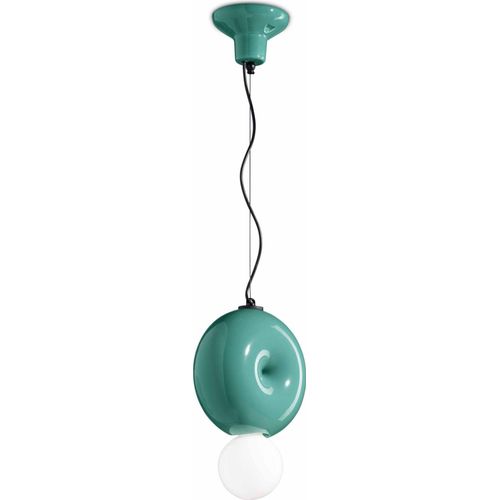 Hängelampe Keramik E27 H: max. 119 cm Türkis rund Retro Keramiklampe