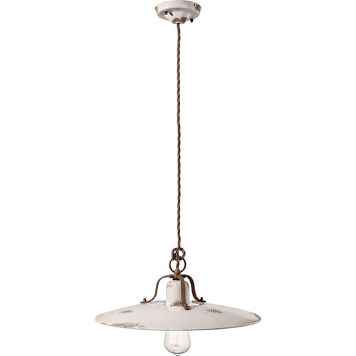 Hängelampe Keramik Metall E27 rund D: 40 cm Weiß Shabby Antik Vintage Keramiklampe