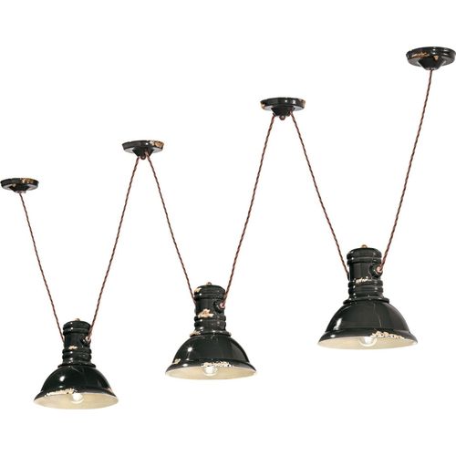 Pendelleuchte Keramik E27 Schwarz Shabby Antik 3-flammig Vintage Design Keramiklampe
