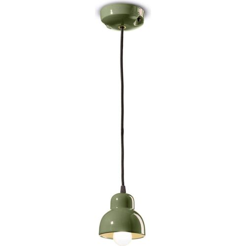 Hängelampe Keramik Ø 11 cm H: max. 132 cm Farngrün E14 rund Retro Keramiklampe