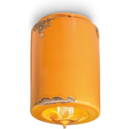 Deckenlampe Keramik rund D: 8,5 cm Aufputz Gelb Shabby Antik E14 Retro Keramiklampe