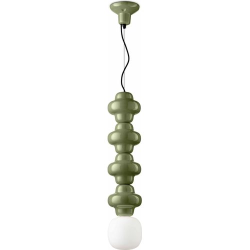Hängeleuchte Keramik Glas E14 Farngrün Weiß Retro Design Keramikleuchte