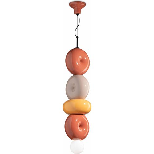 Hängelampe Keramik E27 B: 25 cm Orange Gelb Sandgrau Retro Keramiklampe