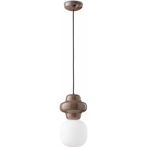 Hängelampe Keramik Glas Mokka Weiß E14 Retro Keramiklampe