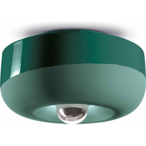 Deckenleuchte Keramik E27 D: 27 cm Flaschengrün rund Retro Keramiklampe