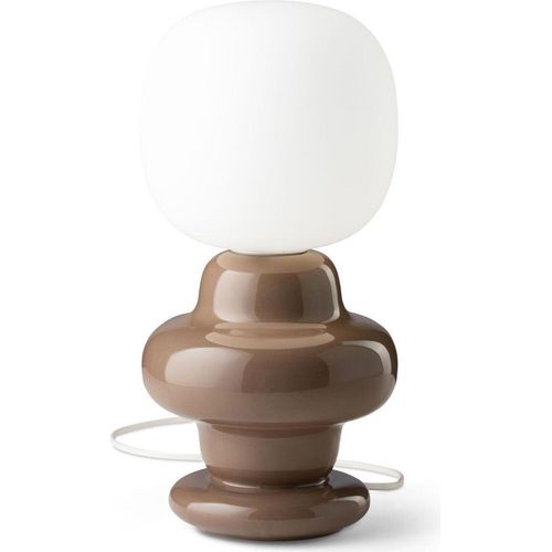 Tischlampe Keramik Glas E14 35 cm Mokka Weiß Retro Design Keramiklampe