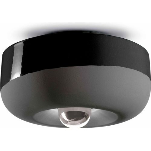 Deckenleuchte Keramik Ø 27 cm rund Schwarz E27 Retro Keramiklampe