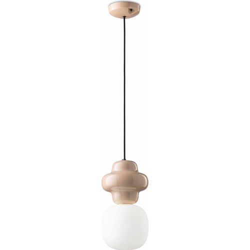 Hängelampe Keramik Glas Sandgrau Weiß E14 Retro Keramiklampe
