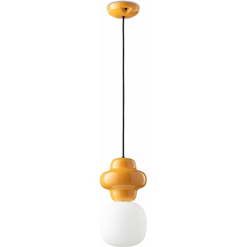 Hängeleuchte Keramik Glas Gelb Weiß E14 Retro Design Keramiklampe