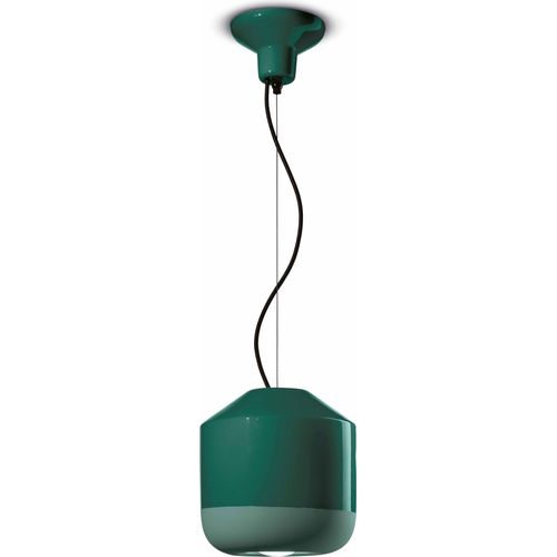 Hängelampe Keramik E27 D: 24 cm rund H: max. 145 cm Flaschengrün Retro Keramiklampe