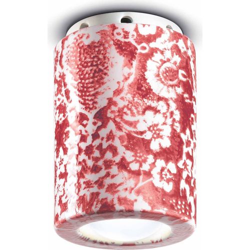 Deckenleuchte Aufputz Keramik E14 D: 8,5 cm Rot Muster rund Retro Design Keramiklampe