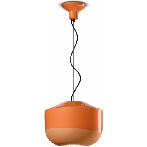 Pendelleuchte Keramik Ø 35 cm rund H: max. 148 cm Orange E27 Retro Design Keramiklampe