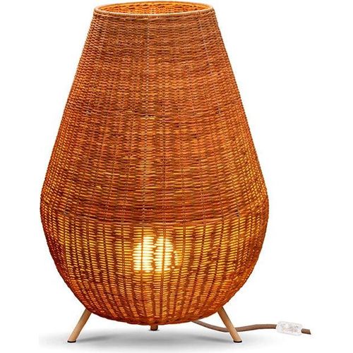Bodenleuchte Rattan E27 72 cm Dreibein Kabel Stecker in Natur Dreibein Stehleuchte Beistelllampe Schlafzimmer