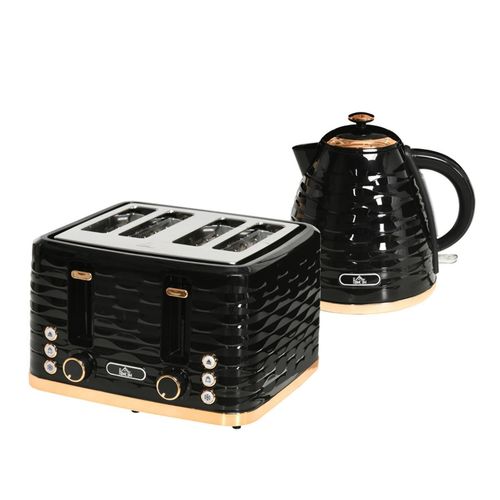 Wasserkocher Toaster Set mit 1,7L Wasserkocher und 4 Scheiben Toaster Frühstücks-Set Schwarz