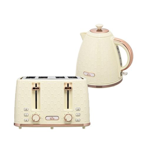Wasserkocher Toaster Set mit 7 Bräunungsstufen 1,7L Wasserkocher und 4 Toastscheiben Frühstücksset Beige