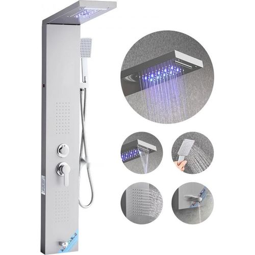 Duschpaneelsystem - 5 Duschmodi - LED-Duschpaneel mit Regen- und Wasserfallfunktion - 2 Körpermassagedüsen - Wannenauslauf - Handbrause mit 59-Zoll-Schlauch - Wandmontiertes Edelstahl-Duschset