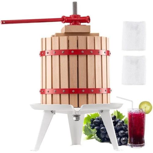 Manuelle Obstweinpresse 12L - Obstmühle für Weinherstellung - Manuelle Presse mit Holzkorb