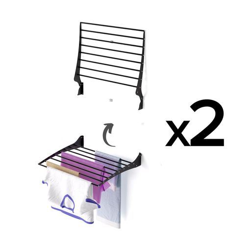 2x Wäscheständer zur Wandmontage, klappbar und platzsparend – Foxydry Fold 60 cm Schwarz