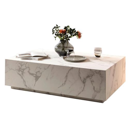 Livetastic Couchtisch, Weiß, Holzwerkstoff, Marmoroptik, rechteckig, Sockel, 75x35x120 cm, Wohnzimmer, Wohnzimmertische, Couchtische, Couchtische Marmoroptik