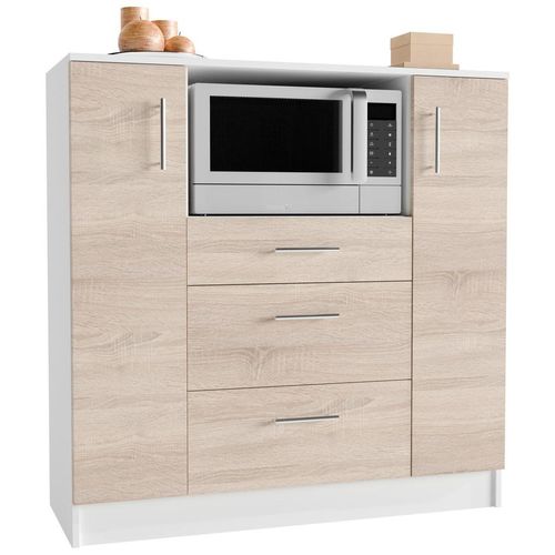 Mid.you Buffet , Weiß, Sonoma Eiche , Metall , 3 Schubladen , 109x110x40 cm , Küchen, Küchenmöbel, Buffetschränke