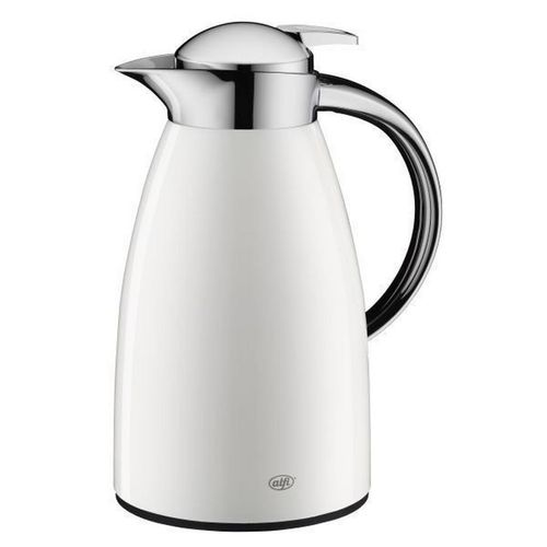 Alfi Isolierkanne Signo , Weiß , Metall , 1,0 L , ISO 9001 , doppelwandig, Ausgießer, Vakuum, 100% dicht, Glaskolben, abnehmbarer Deckel,