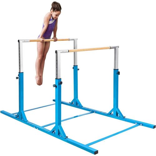 COSTWAY Gymnastik Barren, Turnbarren höhenverstellbar & breiteverstellbar, Reckstange bis 100kg belastbar, Trainingsstangen für 6-12 Jahre alte Kinder Blau