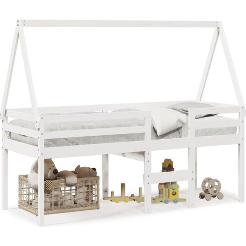 vidaXL Hochbett mit Dach Weiß 90x200 cm Massivholz Kiefer
