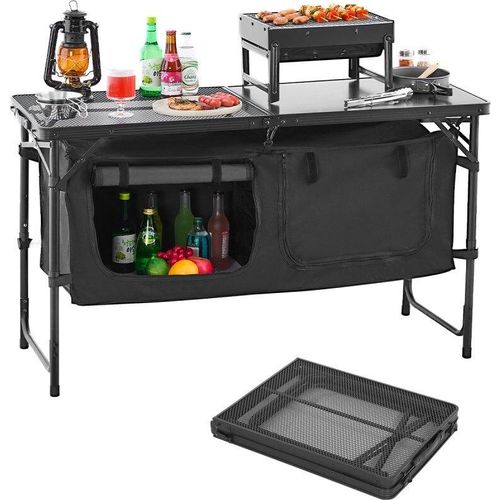 Camping Kochtisch Klappbar - Verstellbare Kochstation Schwarz - Ideal für Grillpartys