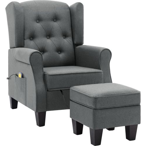 vidaXL Massagesessel mit Hocker Hellgrau Stoff
