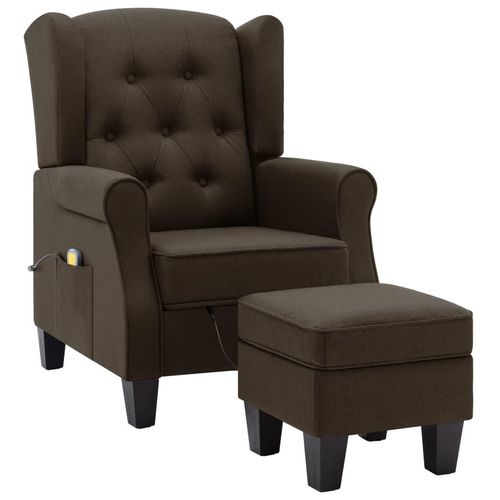 vidaXL Massagesessel mit Hocker Braun Stoff