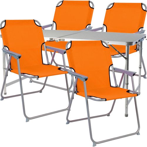 5teiliges Campingmöbel Set Alu wetterfest robust 120x60x58/70cm orange