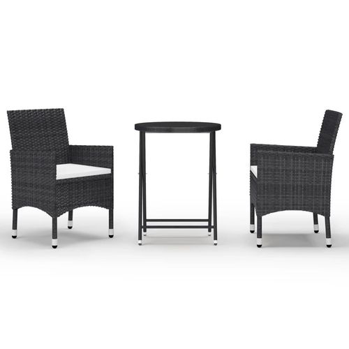 vidaXL 3-tlg. Bistro-Set Poly Rattan und Hartglas Schwarz