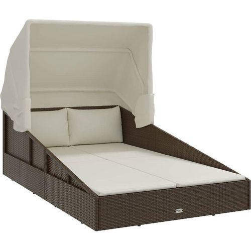 Sonnenliege mit Faltdach Braun 200x114x128 cm Poly Rattan