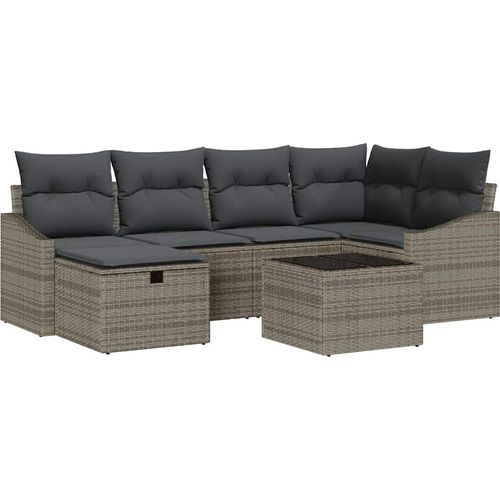 vidaXL Garten-Sofa-Set mit Kissen mit Speicher 7 pcs Grau