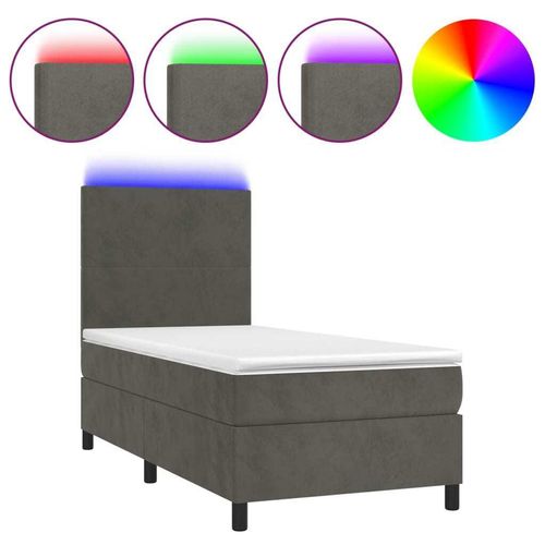 SYFAX™ Boxspringbett mit Matratze & LED Dunkelgrau 100x200 cm Samt Image