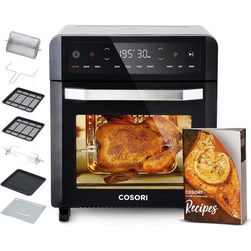 12L, 11 Mutifunktionen, Dörren, Gären Funktion, Duale Heizung, Sichtfenster, Airfryer XXL, Heißluftofen, Minibackofen, Rezeptbuch, 7 Zubehör, 220℃