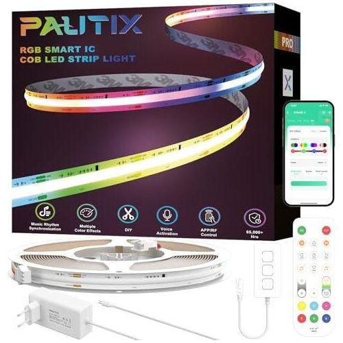 Pautix RGB Smart IC COB LED -Strip -Kit 10 m, 24 V -Farbwechsel adressierbarer Streifen, Flexible Light WiFi Controller Stromversorgungsarbeit Alexa/G