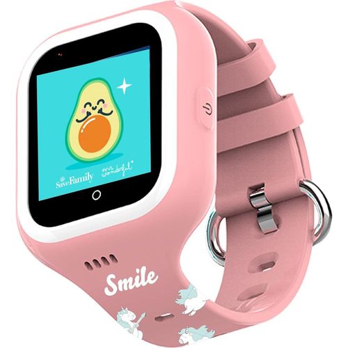 Kinder-Smartwatch mit GPS, Video- und Sprachanrufen, SOS-Taste, Schulmodus, IP67 wasserdicht, animierten Hintergründen und Sicherheitszonen.