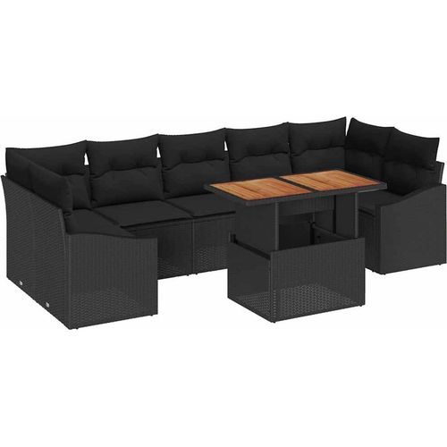 vidaXL Garten-Sofa-Set mit Kissen mit Speicher 8 pcs Schwarz