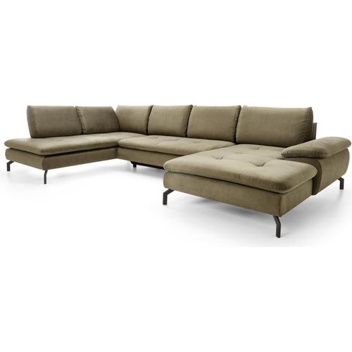 FURNLUX Ecksofa Vespa Grün Und Schwarz 347cm / Hauptfarbe: Grün / Abmessungen: 347 x 82 x 205 cm