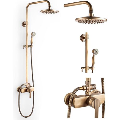 Duschsystem mit Armatur Antik Messing Duschset Retro Glod Duscharmatur Komplettset Vintage Duschgarnitur mit Regendusche 8