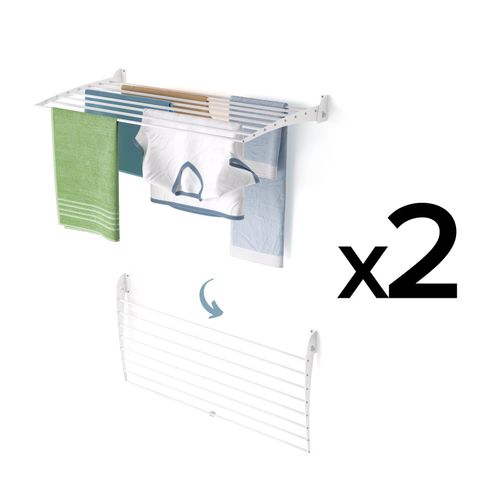 2x Wand-Wäscheständer modern und rostfrei, Wäschetrockner aus Aluminium – Foxydry Fold Down 100 cm weiß