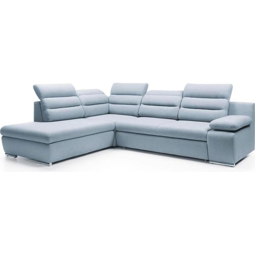 FURNLUX Ecksofa Greco Hellblau Und Silber 280cm / Hauptfarbe: Blau / Abmessungen: 280 x 100 x 230 cm