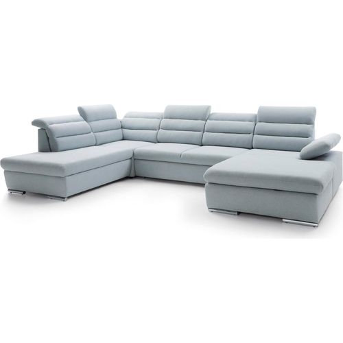 FURNLUX Ecksofa Greco Hellblau Und Silber 356cm / Hauptfarbe: Blau / Abmessungen: 356 x 98 x 230 cm