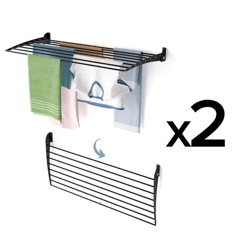 2x Wand-Wäscheständer aus Aluminium, robuste und langlebige Trocknungslösung – Foxydry Fold Down 116 cm schwarz